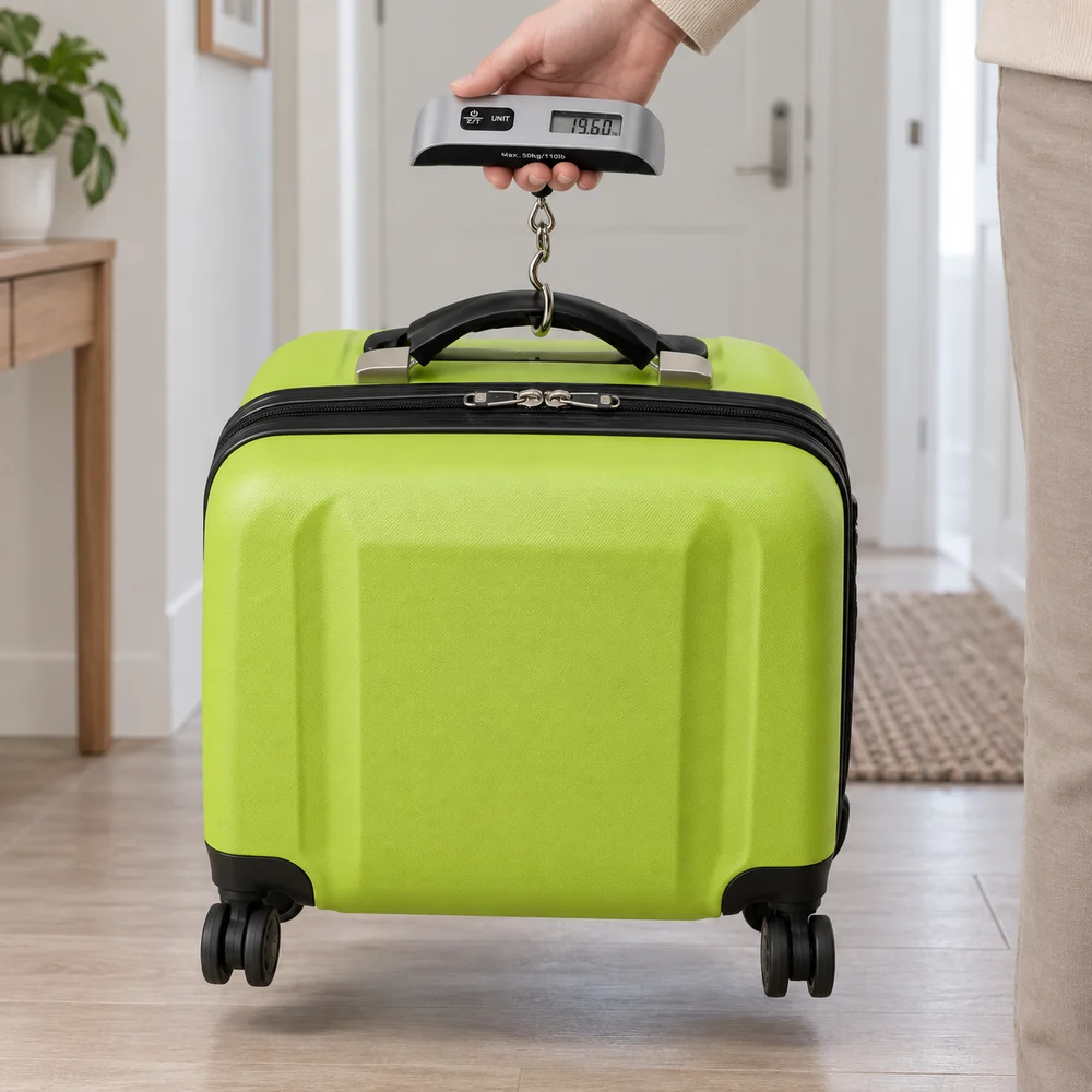 Lift the suitcase using the scale.